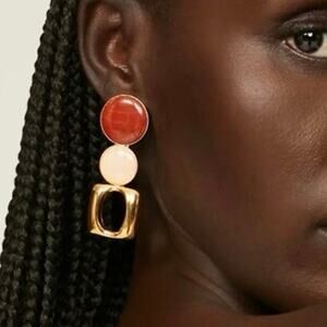 DESTREE Sonia Square Brescia Jasper, white jasper, red jasper 24k Plated Earring